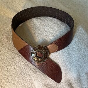 Vintage Chico's Two-Tone Leather Belt with Ornate Buckle
